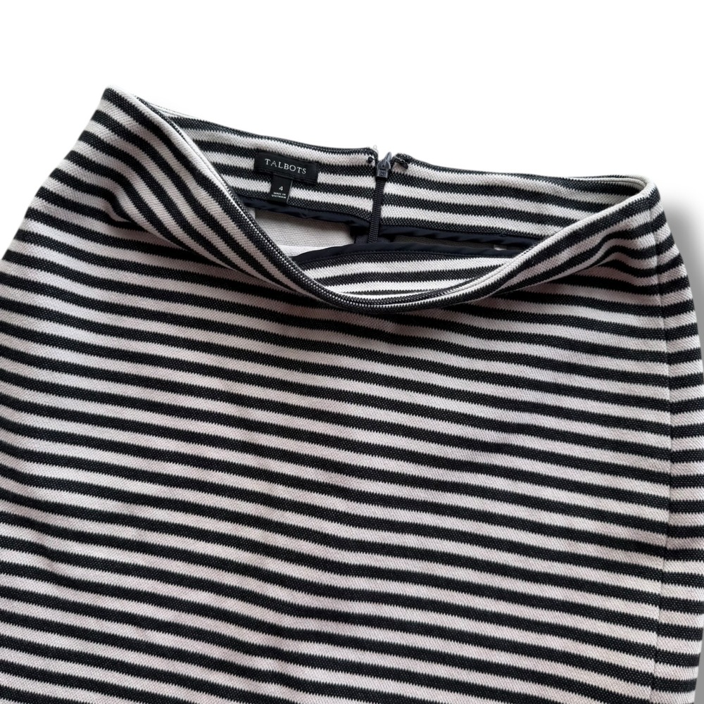 Talbots Women's 4 Navy Cream Striped Textured Stretch Knit Pencil Skirt Nautical